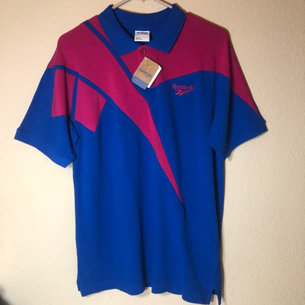Reebok Men's Retro Polo, Blue and Pink, Medium, NWT, pet/smoke free home